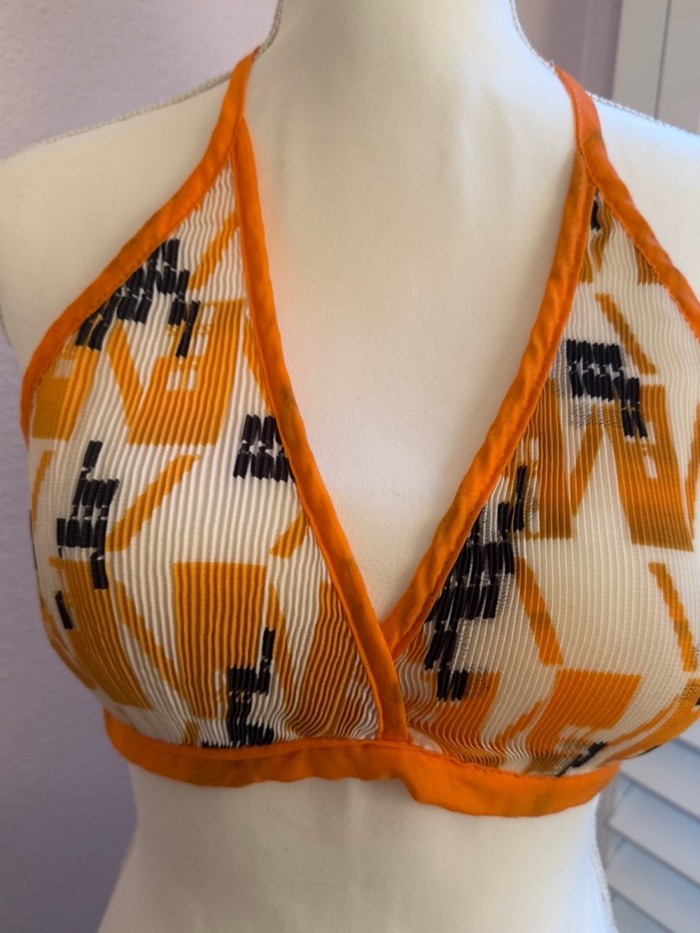 Orange Graphic Halter Bralette
